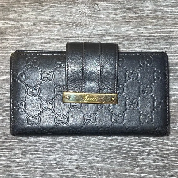 Bags | Authentic Gucci Guccissima Black Leather Gglogo Long  Authentic Gucci Guccissima bi-fold wallet main image 0